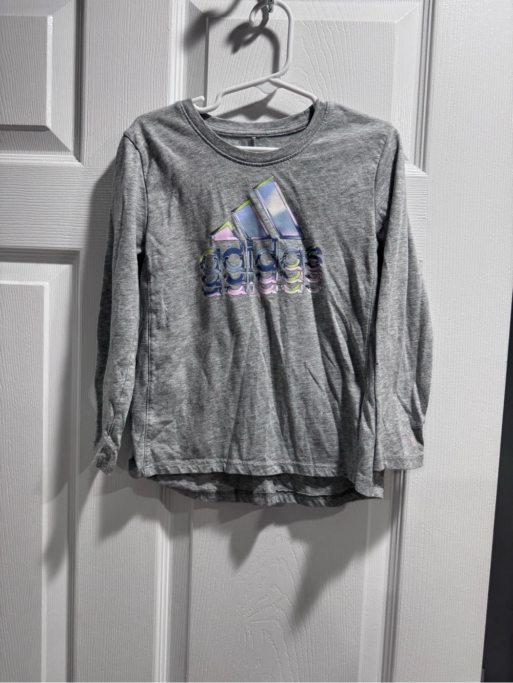 adidas Gray Long Sleeve Tee with Iridescent Logo